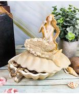 Sand Brown Abstract Mermaid Sitting On Giant Sea Shell Jewelry Box Figur... - $40.40 CAD