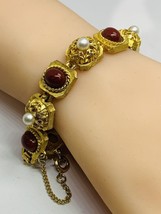 BSK vintage gold tone faux pearl &amp; carnelian bracelet 7.5” - $39.88