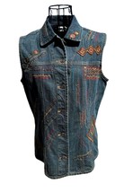 CHICO&#39;S Southwest Embroidered &amp; Beaded Button Down Vest in Blue Denim SZ... - £22.26 GBP