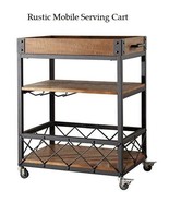 Bar Serving Cart TRIBECCA Home Myra Rustic Mobile Kitchen Removable Tray... - £160.58 GBP