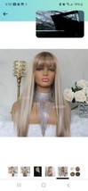 Aisom Bangs Long Straight Wig Mixed Brown and Blonde Color Ombre Wigs for Women - £22.34 GBP