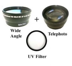 Wide Lens + Tele Lens + Uv For Sony DCR-SR47 DCR-SR50 DCR-SR52 DCR-SR55 DCR-SR57 - $35.99