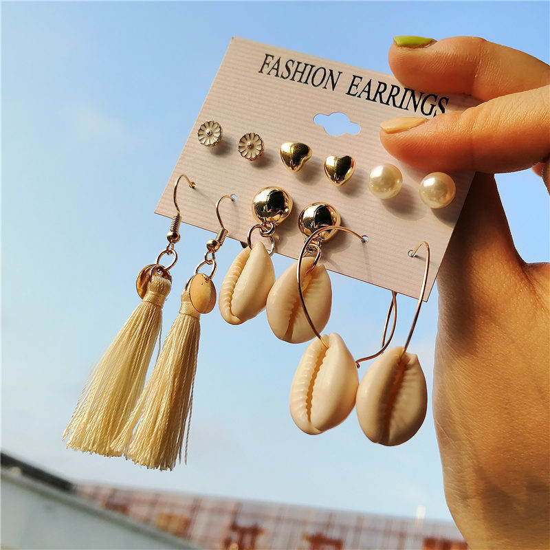 Primary image for IF ME Vintage Bohemian Sea Shell Tassel Dangle Earrings Set For Women Girl 2021 