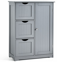 Bathroom Floor Cabinet Side Storage Cabinet with 3 Drawers and 1 Cupboard Grey - £115.37 GBP