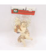 NOS Vintage 80s Flying Angel Cherub with Harp Christmas Tree Ornament 6.5&quot; - £27.25 GBP