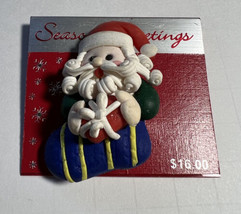 Brooch Pin Christmas Santa in a Socking Multicolored  Resin 2 x 1.25 Inches - £6.19 GBP