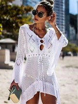 2023 Summer Women Beachwear  White Crochet Tunic Beach Wrap Dress Woman Swimwear - £100.03 GBP
