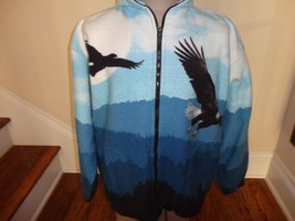 Cabin Fever FLYING BALD EAGLE Full Zip Fleece Jacket AOP XL All Over Pri... - $44.54