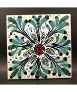 c.1944 Hand-Painted Tea Tile Floral Green Flower 6&quot; Square Art Tile Triv... - $448.65 MXN
