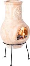 Outdoor Clay Chiminea Sun Design Charcoal Burning Fire Pit With Metal Stand. - £167.53 GBP