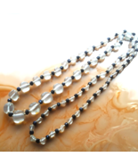 Vintage Clear Glass Cube Beaded 30&quot; Necklace Black Faceted Beads Knotted... - $96.99