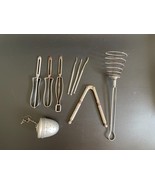 Vintage Antique Lot Kitchen Utensils Peeler Nutcracker Picks Whisk Infuser - £15.75 GBP