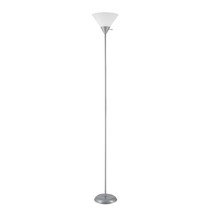 72&quot; Floor Lamp, Silver, White Plastic Shade, On/Off Rotary Switch On Shade, Floo - £31.96 GBP
