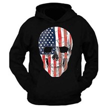 Americana Skull Hoodie Biker Tee Patriotic Merica Usa Pride American Flag - £22.09 GBP