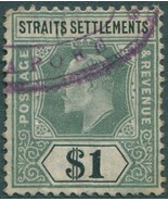 Malaysia Straits Settlements 1902 SG136a $1 green and black KEVII FU - $20.50