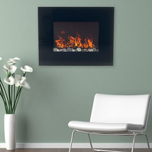 Northwest M029010 Black Glass Panel Electric Fireplace Wall Mount &amp; Remote - £137.76 GBP