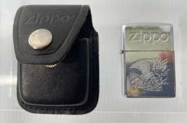Rare Zippo Lighter With Etched Eagle-in Heavy Leather Zippo Belt Clip Case - £36.04 GBP