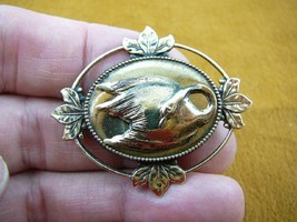 (b-bird-1351) Swan swans dance lake bird oval leaf pin brass brooch love lover - £13.96 GBP