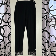 Crystalline by Tango Mango Black Pullon Knit Pants Crystals on Bottom on Leg - £18.58 GBP