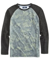Univibe Big Boys&#39; (8-20) Camo-Print Raglan-Sleeve T-Shirt Black Small - £21.99 GBP