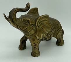 Vintage Solid Brass Elephant Figurine Trunk Up 4.5&quot; x 5&quot; Heavy 1 Lb 13oz - £9.01 GBP