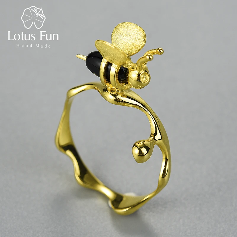 Lotus Fun  Gemstone 18K Gold Bee and Dripping Honey Rings Real 925  Silver Rings - £48.83 GBP