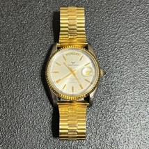 Waltham Quartz Gold Silver Tone - Pearl Dial - Men&#39;s Wrist Watch - Day &amp;... - £85.76 GBP