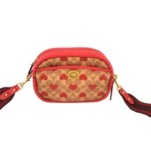 Coach C8390 Signature Heart Print Camera Bag Crossbody Handbag Tan Red A... - $146.65