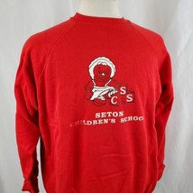 Vintage Seton Children&#39;s School Sweatshirt Adult Large Red Cotton Blend 80s USA - £14.87 GBP