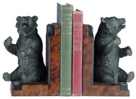Bookends Bookend MOUNTAIN Lodge Playful Sitting Bear Ebony Black Resin - $269.00