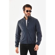 Vinci The Como Navy Blue Leather Bomber Jacket image 8