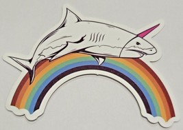 Shark With Horn Strapped To Head Over Rainbow Sticker Decal Embellishment Funny - £1.78 GBP