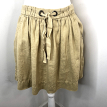 J. Crew Womens Mini Skirt Sz 2 Beige 100% Linen Drawstring Elastic Waist A-Line - £14.35 GBP