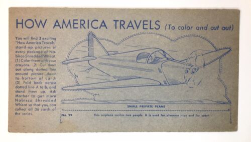 Nabisco Shredded Wheat How America Travels Color Cut Out Card Sm. Private Plane - £7.08 GBP
