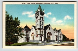 First Christian Church Building Johnson City Tennessee Postcard Linen Unposted - £8.56 GBP