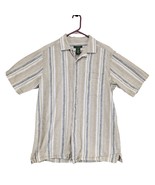 David Taylor Men&#39;s M Striped Beige Linen Cotton Button Up Shirt Short Sl... - €26,02 EUR