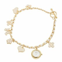 NEW Fortune NYC Women&#39;s White Flower Heart Gold Chain Wrap Charm Bracelet Watch - £20.05 GBP
