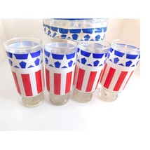 Anchor Hocking Super Stars Set of 4 Beverage Glasses Tumblers Patriotic Vintage - $18.80