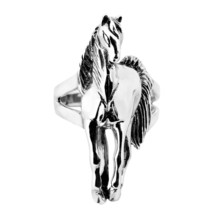 Brave Racing Stallion Horse Sterling Silver Statement Ring-7 - £28.01 GBP