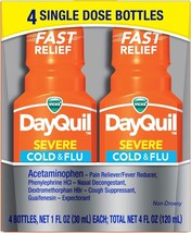 4 Bottles- Vicks Dayquil Severe Cold &amp; Flu One Dose Shots, 1 fl oz, EXP11/24 - £6.37 GBP