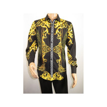Men's Sports Shirt By Barocco Fashion Printed Long Sleeves Soft Feel EFS75 Black image 7
