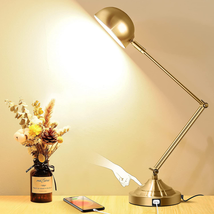 Gold Desk Lamp Dimmable With USB Port Adjustable Touch Control Vintage Desk NEW - £57.08 GBP