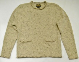 Woolrich Vtg Women&#39;s Wool Sweater Knit Roll Neck Pullover Pockets Tan Flecked S - £40.17 GBP
