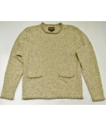 WOOLRICH Vtg Women&#39;s WOOL SWEATER Knit Roll Neck Pullover Pockets Tan Fl... - £40.02 GBP