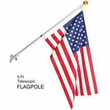 American Gold Ball Aluminu Flag Pole Kit Wall Mount 5 Ft Spinning 3&#39;X5&#39; ... - £43.82 GBP