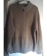 LL Bean Sweater Men&#39;s Size Large Brown Lambs Wool Regular Full Zip Knit - $54.29 CAD