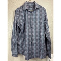 Tasso Elba Men&#39;s Black Blue Dobby Woven Button Down Plaid Shirt Size Medium - $372.25 MXN