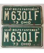 Pair of 1973 Ohio License Plate OH 73   Seat Belts Fastened? - $14.69