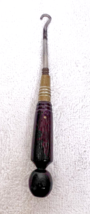 Antique Ebony Wood Brass Knob Handle Shoe Boot Button Hook 6" - $24.26