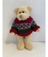 Vintage Chrisha Plush Teddy Bear Jointed Burgundy Sweater 1988 Grandmacore - $271.72 MXN